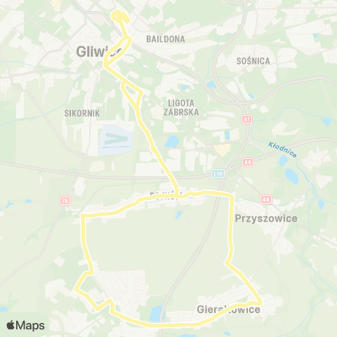 Zarząd Transportu Metropolitalnego GZM Gliwice centrum przesiadkowe - Gliwice centrum przesiadkowe map