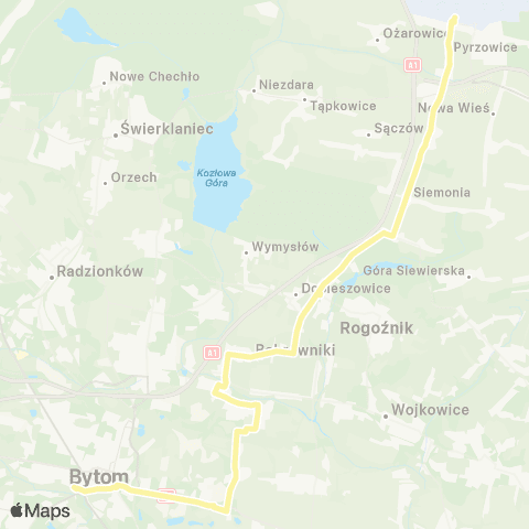 Zarząd Transportu Metropolitalnego GZM Bytom dworzec - Pyrzowice Port Lotniczy (Katowice Airport) map