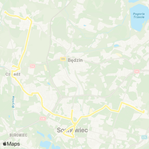 Zarząd Transportu Metropolitalnego GZM Sosnowiec urząd Miasta - Wojkowice Łęg map