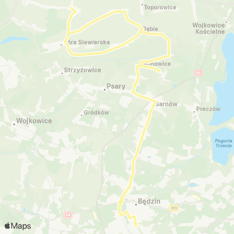 Zarząd Transportu Metropolitalnego GZM Będzin Kościuszki - Będzin Kościuszki map