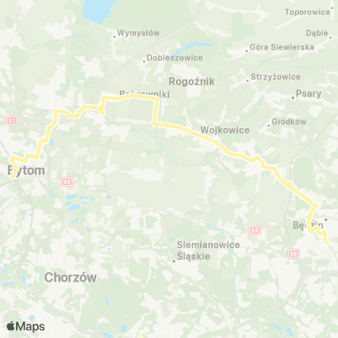 Zarząd Transportu Metropolitalnego GZM Będzin Kościuszki - Bytom dworzec map