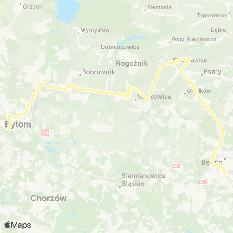 Zarząd Transportu Metropolitalnego GZM Będzin Kościuszki - Bytom dworzec map