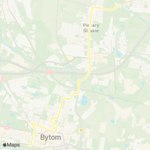 Zarząd Transportu Metropolitalnego GZM Osiedle Wieczorka dworzec - Bytom dworzec map