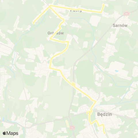 Zarząd Transportu Metropolitalnego GZM Psary centrum przesiadkowe - Będzin Kościuszki map