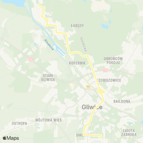 Zarząd Transportu Metropolitalnego GZM Trynek Toruńska - Łabędy Huta map