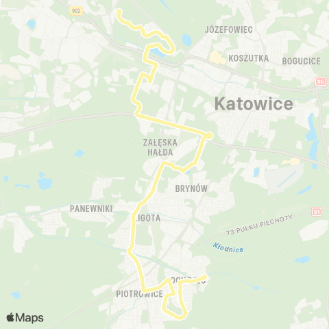 Zarząd Transportu Metropolitalnego GZM Osiedle Tysiąclecia pętla - Ochojec szpital map