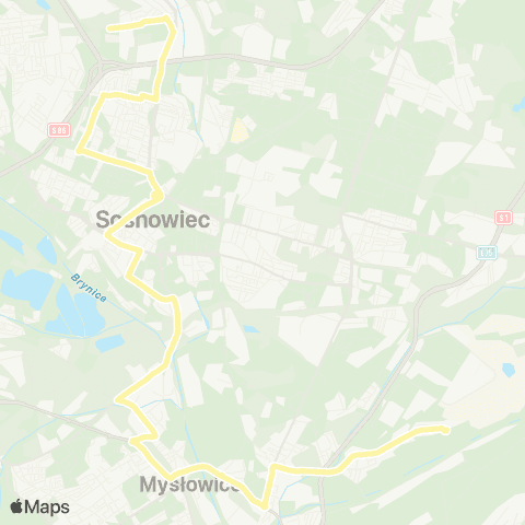 Zarząd Transportu Metropolitalnego GZM Sosnowiec szpital Wojewódzki - osiedle Bór pętla map