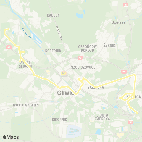 Zarząd Transportu Metropolitalnego GZM Sośnica osiedle Żeromskiego - Stare Łabędy Einsteina map