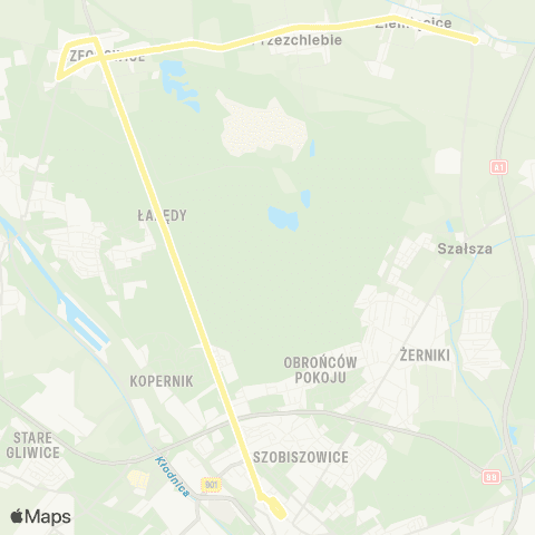 Zarząd Transportu Metropolitalnego GZM Gliwice centrum przesiadkowe - Świętoszowice skrzyżowanie map