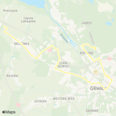 Zarząd Transportu Metropolitalnego GZM Osiedle Kopernika pętla - Brzezinka park Logistyczny map