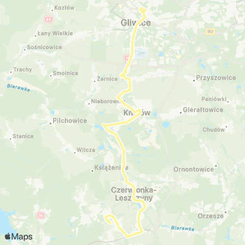 Zarząd Transportu Metropolitalnego GZM Leszczyny Czereśniowa - Gliwice centrum przesiadkowe map