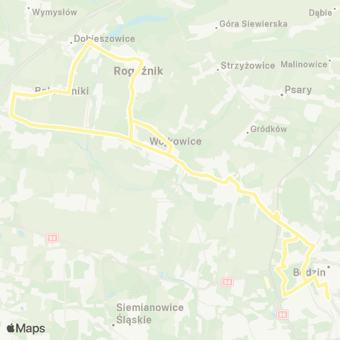 Zarząd Transportu Metropolitalnego GZM Będzin Kościuszki - Będzin Kościuszki map