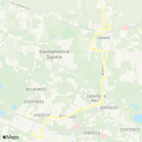 Zarząd Transportu Metropolitalnego GZM Czeladź Wojkowicka pętla - Katowice dworzec map