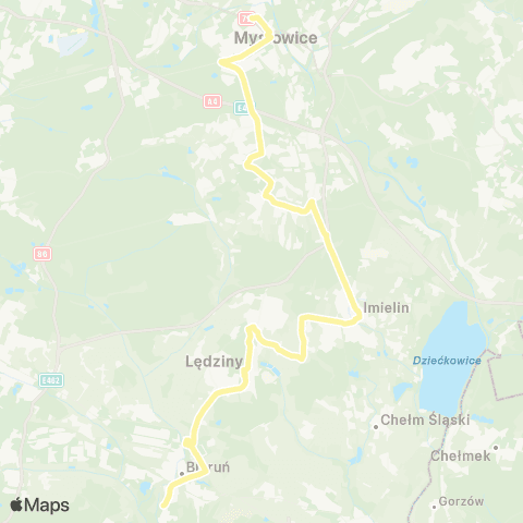 Zarząd Transportu Metropolitalnego GZM Mysłowice Bytomska - Bieruń Potok Stawowy map