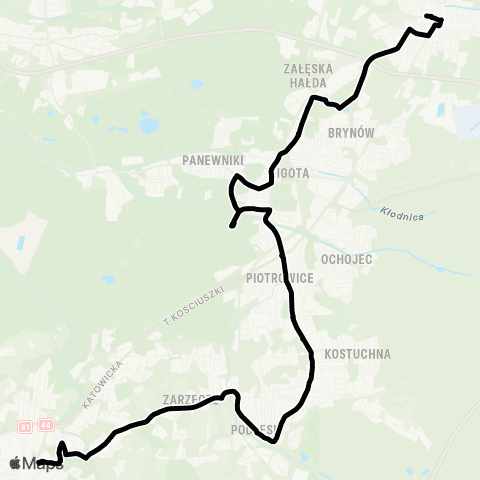 Zarząd Transportu Metropolitalnego GZM Katowice dworzec - Mikołów dworzec map