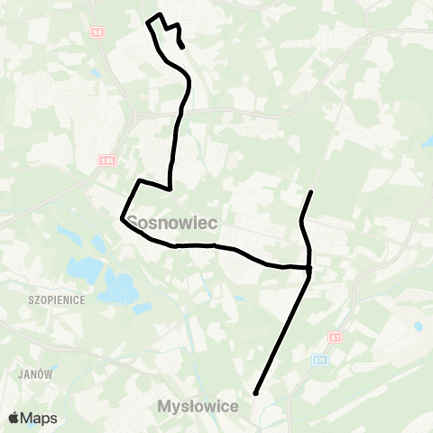 Zarząd Transportu Metropolitalnego GZM Będzin Kościuszki - Zagórze Rondo Jana Pawła II map