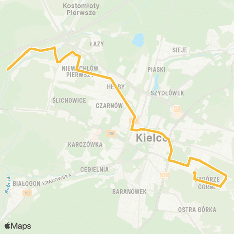 ZTM Kielce Zagórze-Kruszelnickiego map