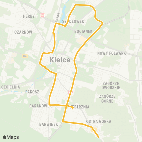 ZTM Kielce Pileckiego-Bukówka map