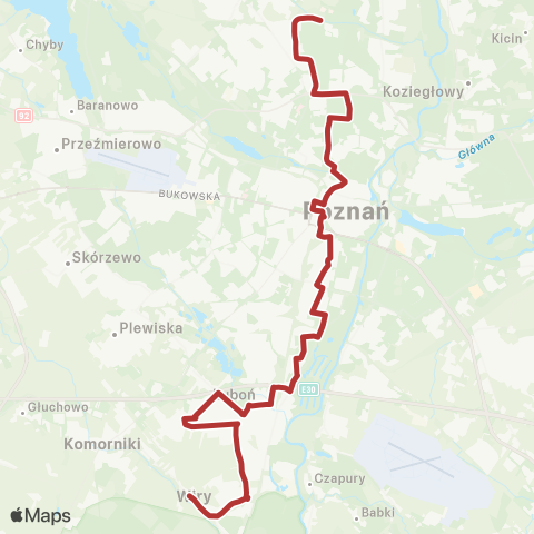 ZTM Poznań Os. Dębina - Os. Sobieskiego|Os. Sobieskiego - Os. Dębina map