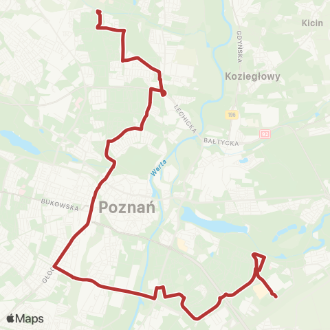 ZTM Poznań Os. Sobieskiego - Franowo|Franowo - Os. Sobieskiego map