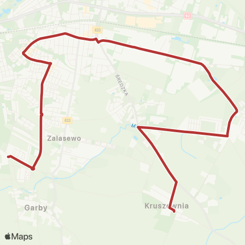 ZTM Poznań Zalasewo Os. Leśne - Kruszewnia Pętla|Kruszewnia Pętla - Zalasewo Os. Leśne map
