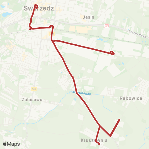 ZTM Poznań Kruszewnia Pętla - Swarzędz Węzeł Przesiadkowy|Swarzędz Węzeł Przesiadkowy - Kruszewnia Pętla map