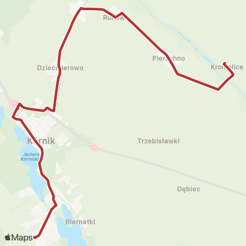 ZTM Poznań Kromolice Pętla - Kórnik pl. Niepodległości|Kórnik pl. Niepodległości - Kromolice Pętla map