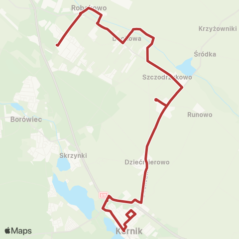 ZTM Poznań Robakowo Szkoła - Kórnik pl. Niepodległości|Kórnik pl. Niepodległości - Robakowo Szkoła map