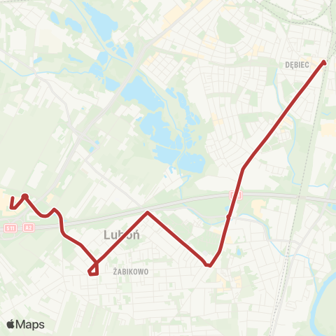 ZTM Poznań Dębiec PKM - Luboń Żabikowo|Luboń Żabikowo - Dębiec PKM map