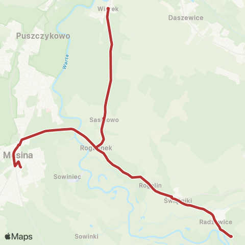 ZTM Poznań Radzewice II - Mosina Dworzec Kolejowy|Mosina Dworzec Kolejowy - Radzewice II map