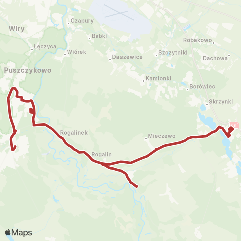 ZTM Poznań Kórnik Szkoła Nr 1 - Mosina Dworzec Kolejowy|Mosina Dworzec Kolejowy - Kórnik Szkoła Nr 1 map