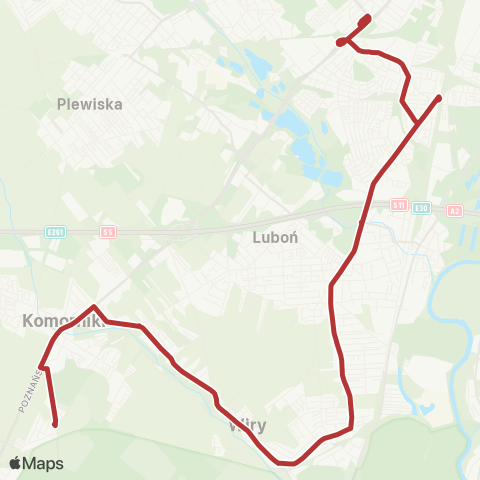 ZTM Poznań Górczyn PKM - Komorniki Jeziorna|Komorniki Jeziorna - Górczyn PKM map