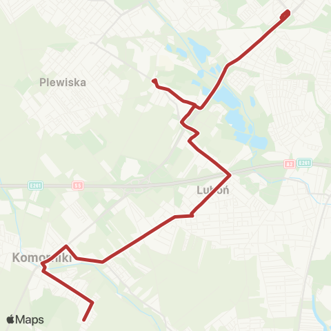 ZTM Poznań Komorniki Os. Zielone Wzgórze - Górczyn PKM|Górczyn PKM - Komorniki Os. Zielone Wzgórze map