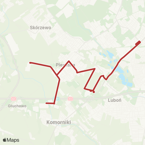 ZTM Poznań Górczyn PKM - Komorniki Kolumba|Komorniki Kolumba - Górczyn PKM map