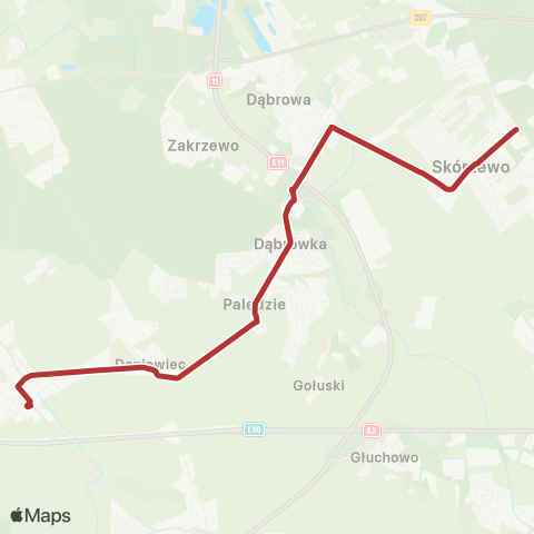 ZTM Poznań Rondo Ławickich Wydm - Dopiewo Dworzec Kolejowy|Dopiewo Dworzec Kolejowy - Rondo Ławickich Wydm map