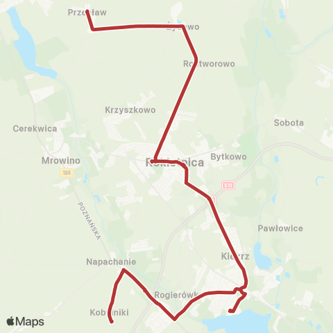 ZTM Poznań Żydowo Pętla - Kobylniki Tarnowska|Kobylniki Tarnowska - Żydowo Pętla map