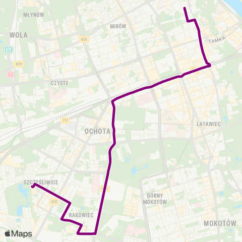 ZTM Warszawa Szczęśliwice – Pl. Piłsudskiego map