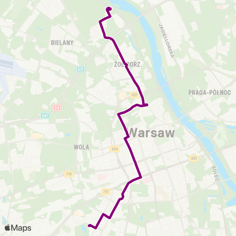ZTM Warszawa Szczęśliwice – Gwiaździsta map