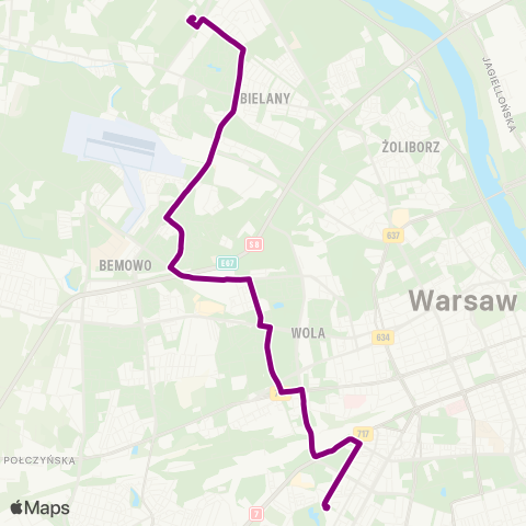 ZTM Warszawa Metro Młociny – Szczęśliwice map