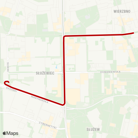 ZTM Warszawa Metro Wierzbno – PKP Służewiec map