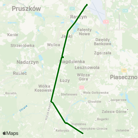 ZTM Warszawa Henryków-Urocze – P+R Al. Krakowska map