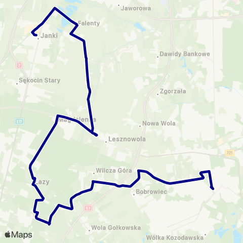 ZTM Warszawa PKP Piaseczno – Janki Pl. Szwedzki map
