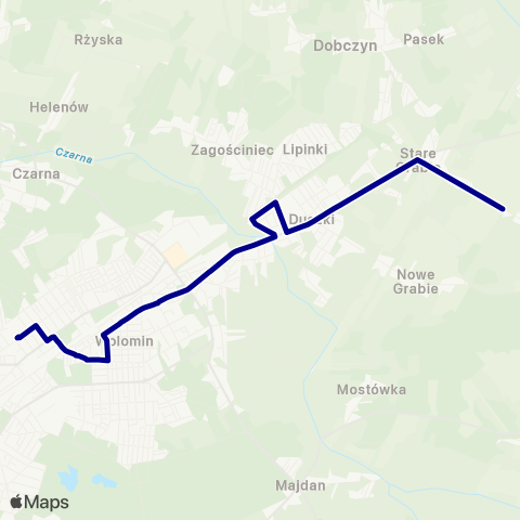 ZTM Warszawa Wołomin Szpital Powiatowy – Stare Grabie map