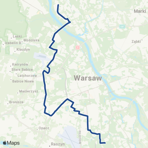 ZTM Warszawa Nowodwory – Ursynów Płn. map