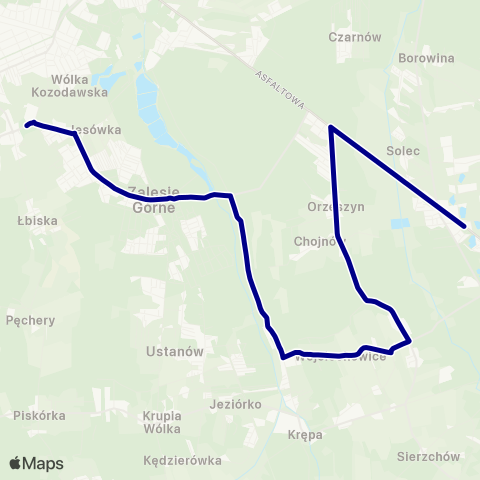 ZTM Warszawa Baniocha - Centrum – Wólka Kozodawska Cmentarz map