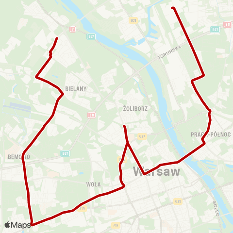 ZTM Warszawa Cm. Wolski – Żerań Wschodni map