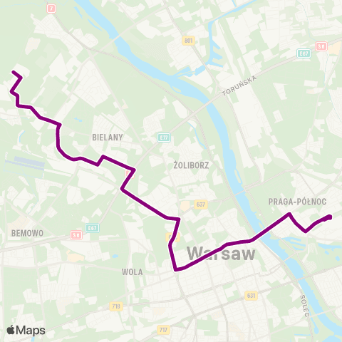 ZTM Warszawa Cm. Północny - Brama Gł. – Dw. Wschodni (Kijowska) map