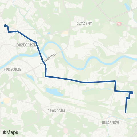 ZTP Kraków Dworzec Główny Wschód ↔ Złocień map