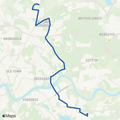 ZTP Kraków Górka Narodowa P+R ↔ Zajezdnia Płaszów map