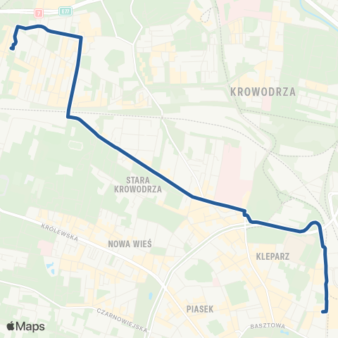 ZTP Kraków Azory ↔ Dworzec Główny Zachód map